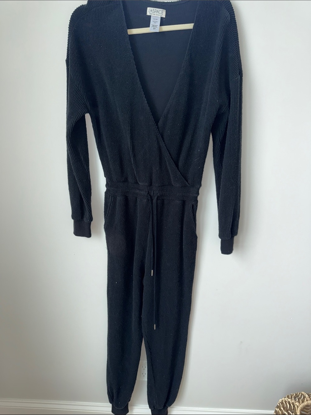 l*space Black Ribbed Long-Sleeve Jumpsuit